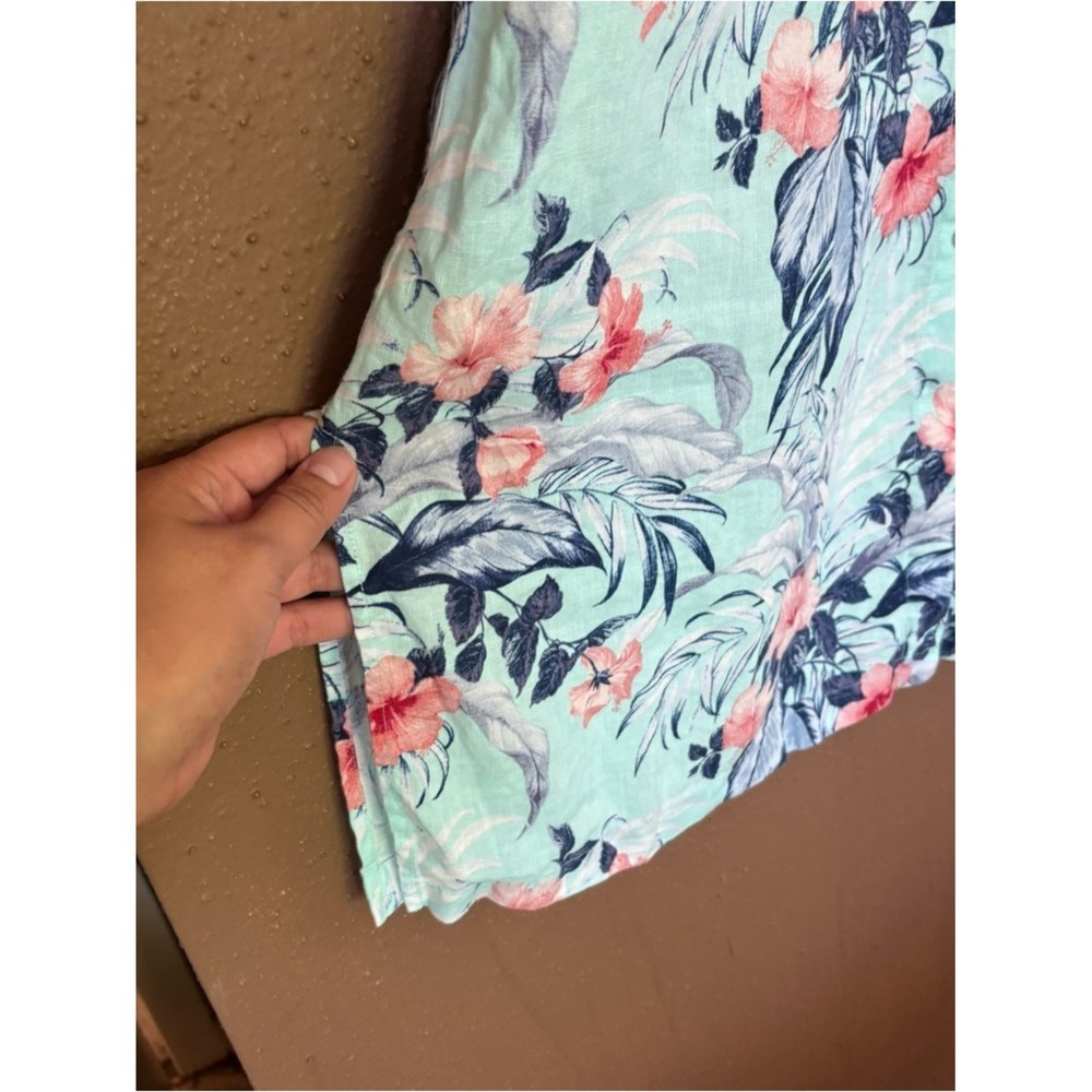 Tommy Bahama Women 100%Linen Tropical Floral Button Front Midi Dress Aqua Blue m - Picture 5 of 9
